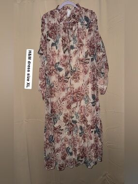 H&M Cream Floral Maxi Dress with Dusty Rose & Muted Blue Print